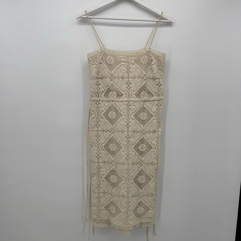 Jayna Vintage Cream Dress Lace Cutout Midi Boho Size XS Bridal - Picture 2 of 13